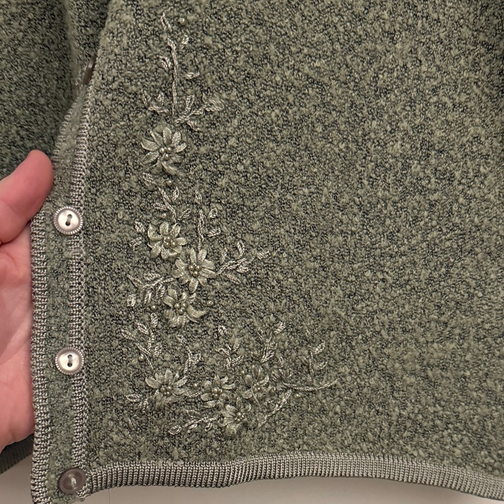 Women's Green Cardigan Sweater - Picture 3 of 3